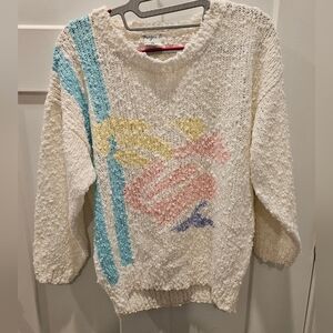 Vintage Marjorie Lee Pastel Popcorn Knit Sweater M 80s Textured Acrylic Pullover